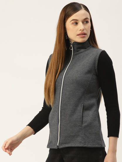 Solid Tailored Sleeveless Fleece Jacket