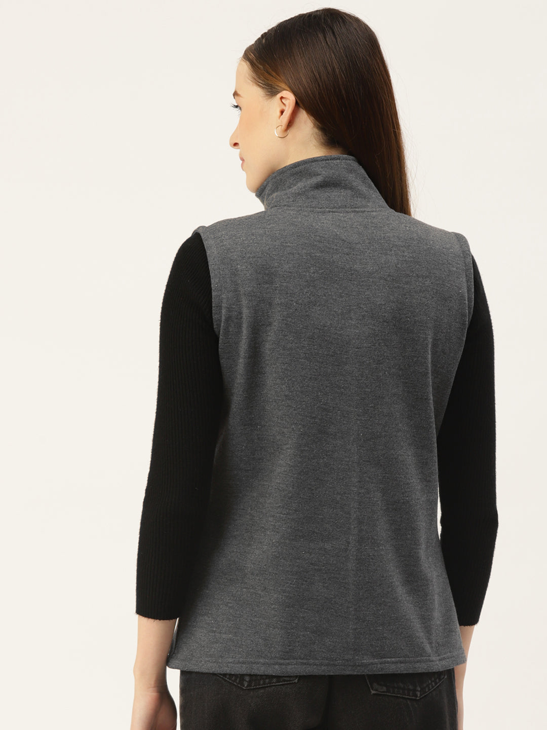 Solid Tailored Sleeveless Fleece Jacket