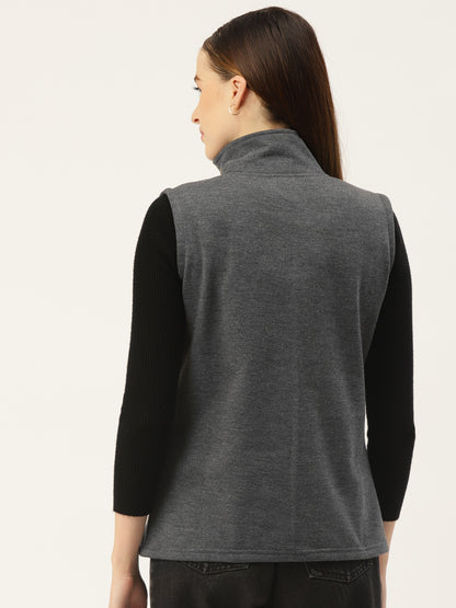 Solid Tailored Sleeveless Fleece Jacket