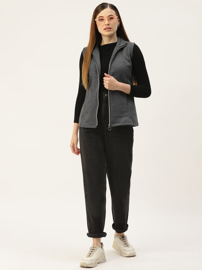 Solid Tailored Sleeveless Fleece Jacket