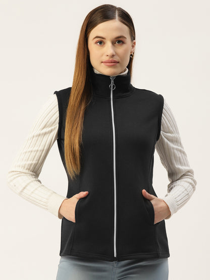 Solid Tailored Sleeveless Fleece Jacket