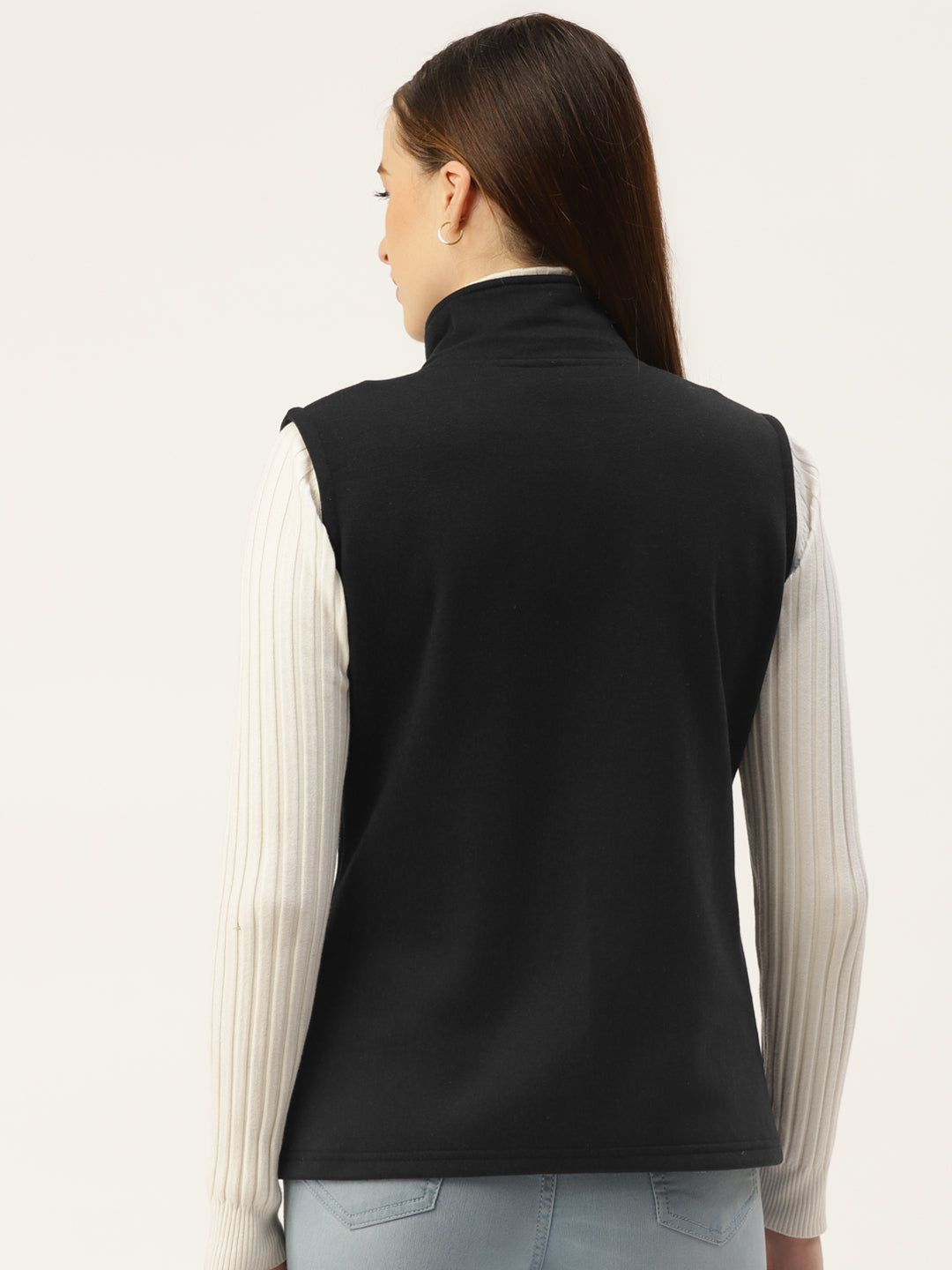 Solid Tailored Sleeveless Fleece Jacket