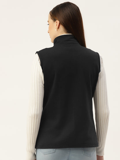 Solid Tailored Sleeveless Fleece Jacket