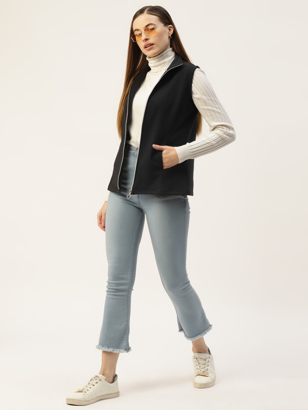 Solid Tailored Sleeveless Fleece Jacket