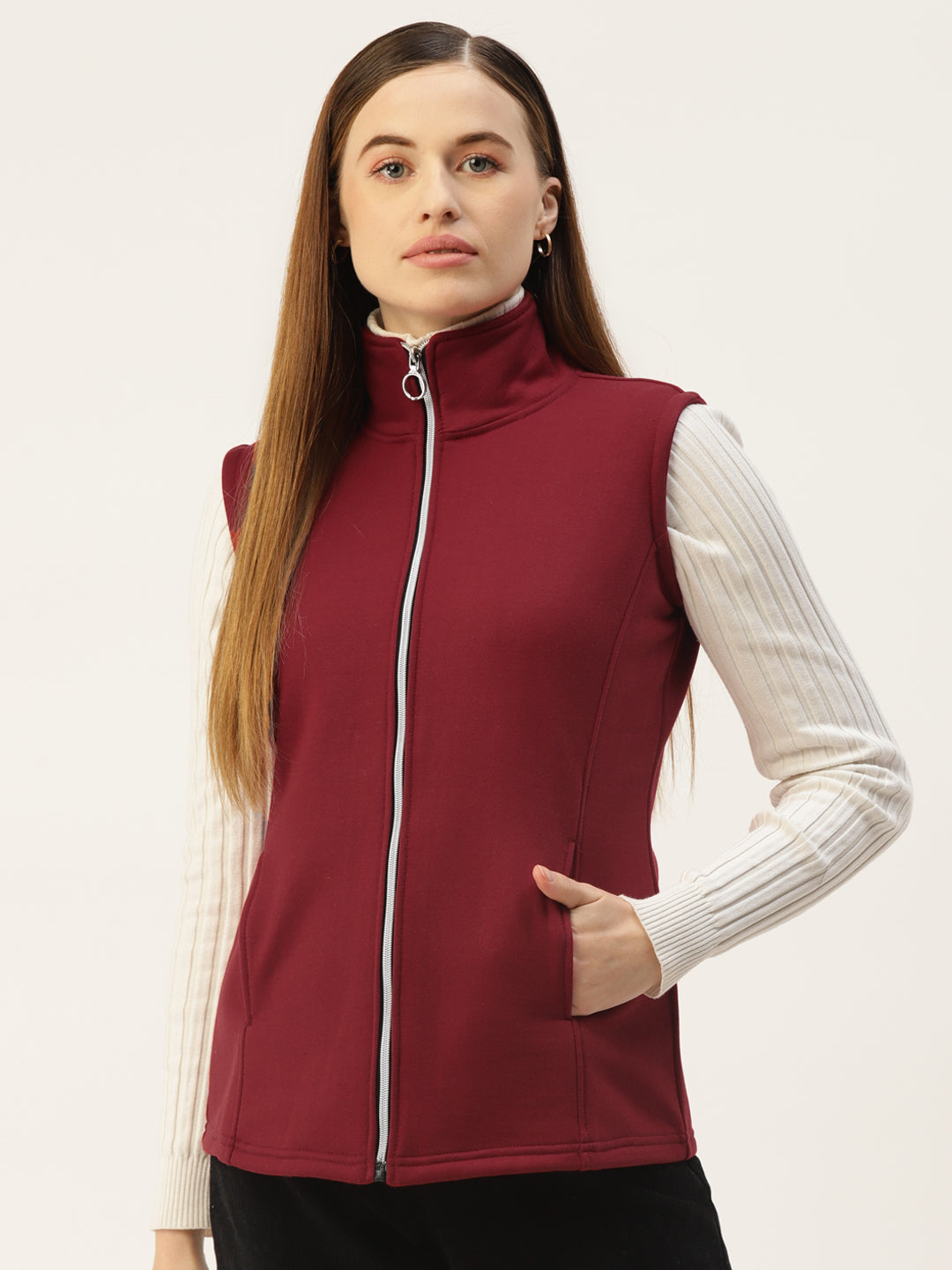 Solid Tailored Sleeveless Fleece Jacket