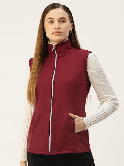Solid Tailored Sleeveless Fleece Jacket