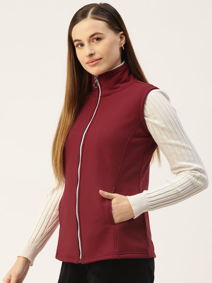 Solid Tailored Sleeveless Fleece Jacket