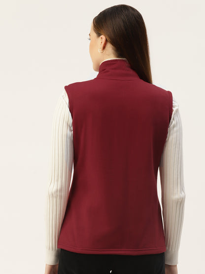Solid Tailored Sleeveless Fleece Jacket