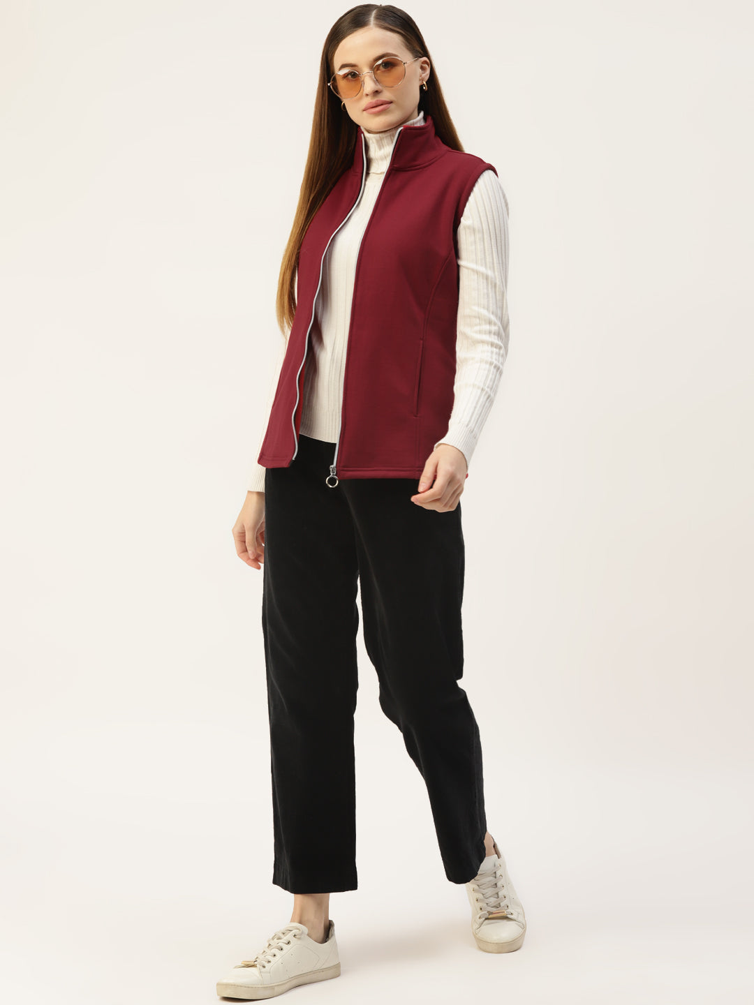 Solid Tailored Sleeveless Fleece Jacket