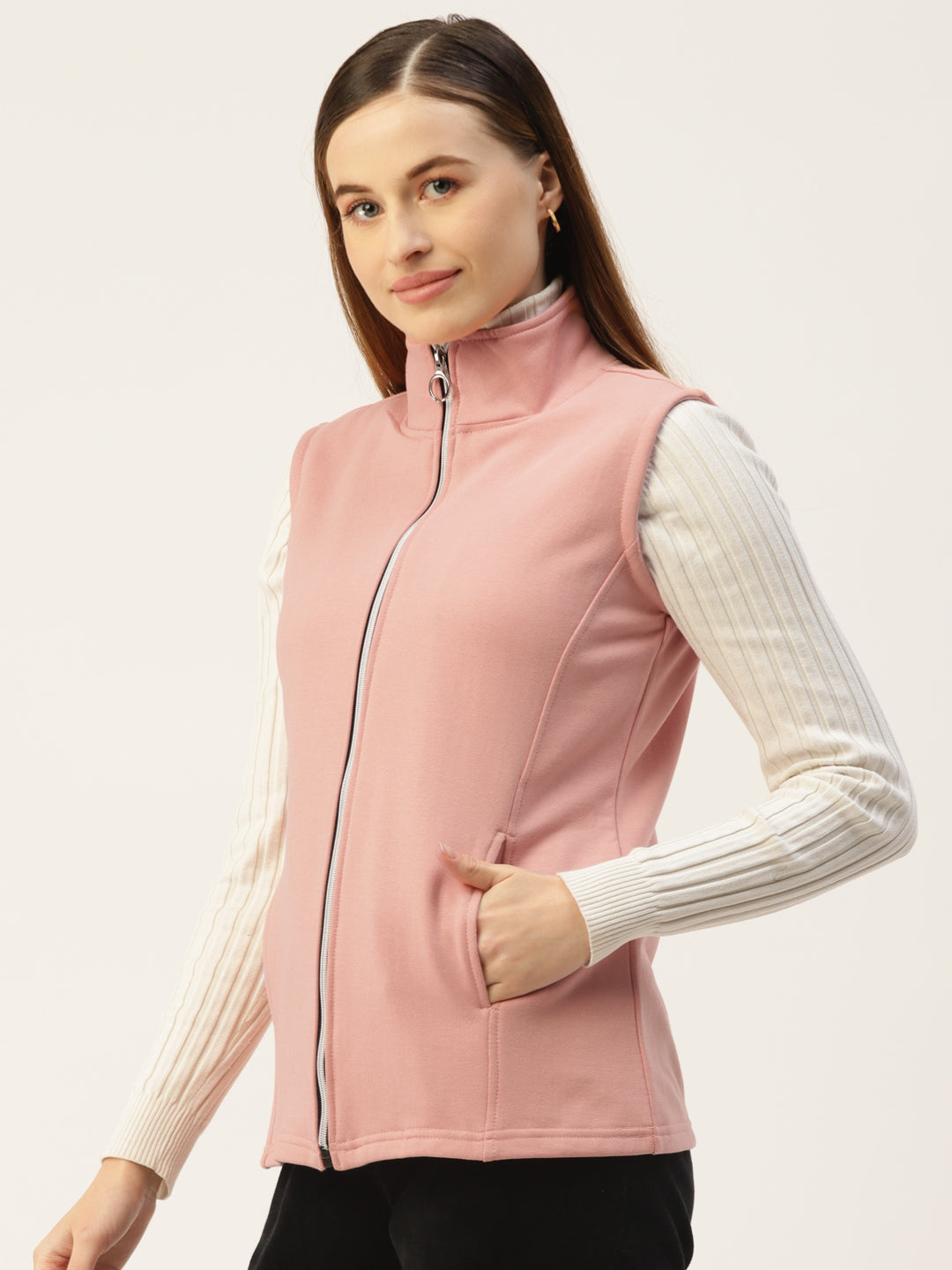 Solid Tailored Sleeveless Fleece Jacket
