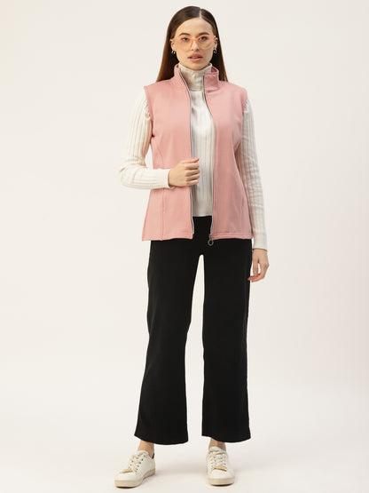 Solid Tailored Sleeveless Fleece Jacket