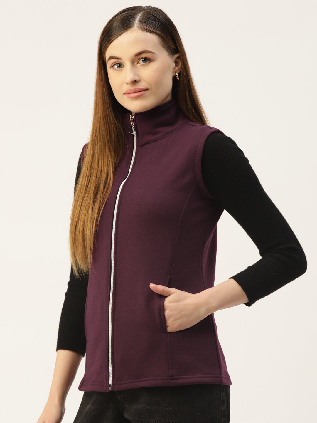Solid Tailored Sleeveless Fleece Jacket