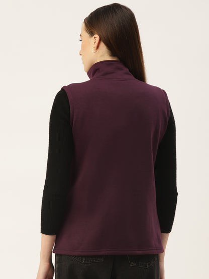 Solid Tailored Sleeveless Fleece Jacket