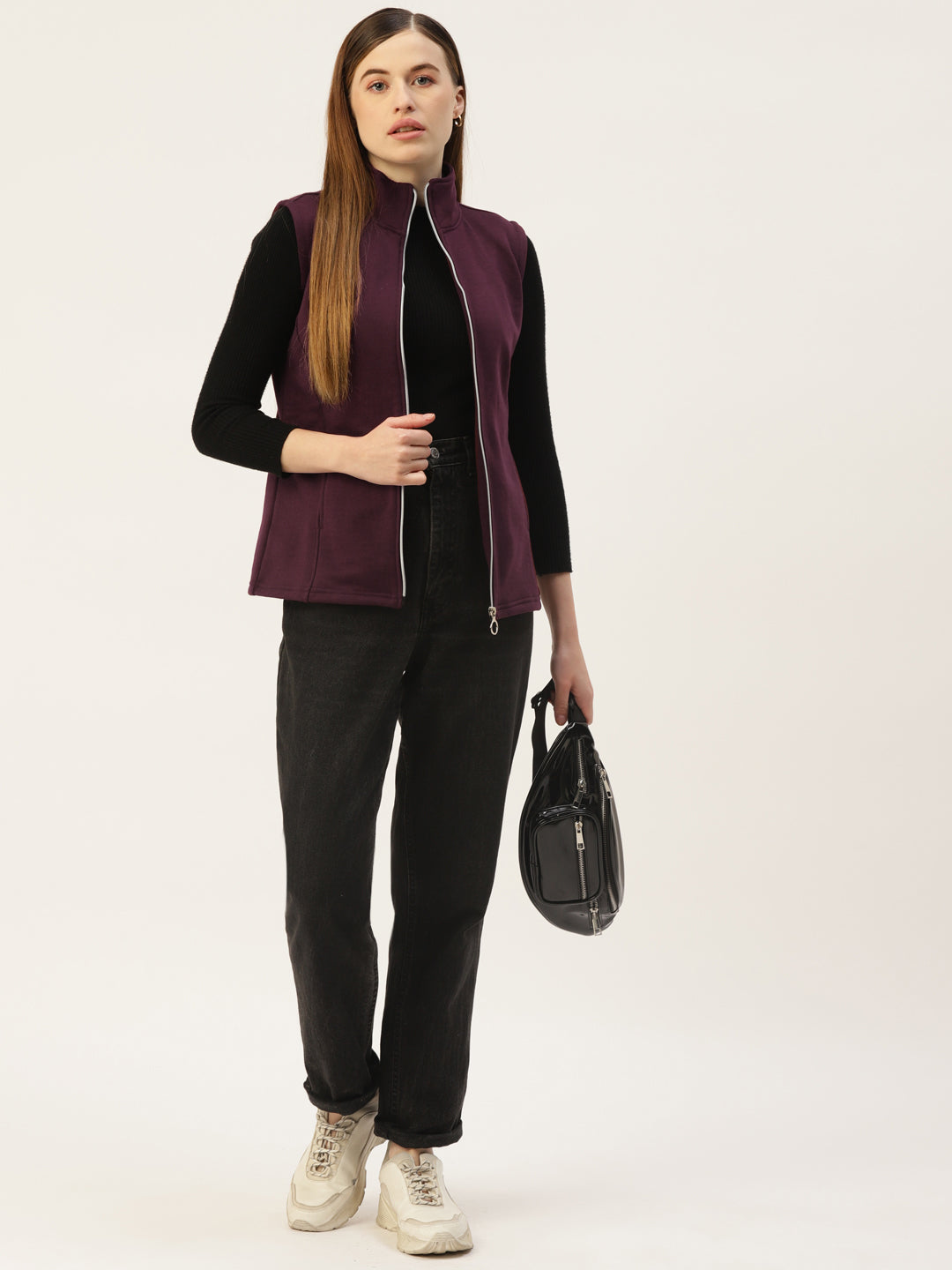 Solid Tailored Sleeveless Fleece Jacket