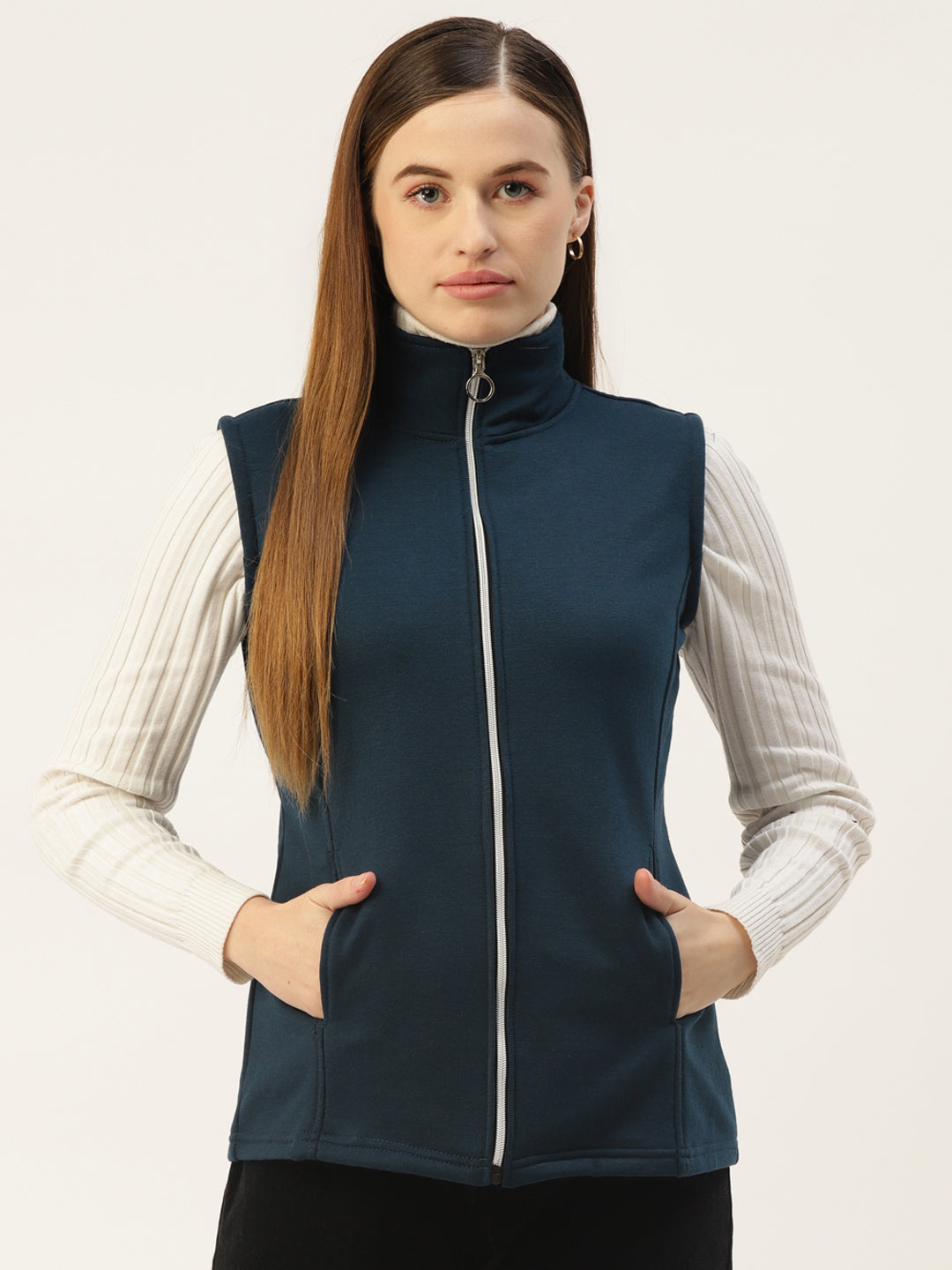 Solid Tailored Sleeveless Fleece Jacket