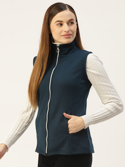 Solid Tailored Sleeveless Fleece Jacket