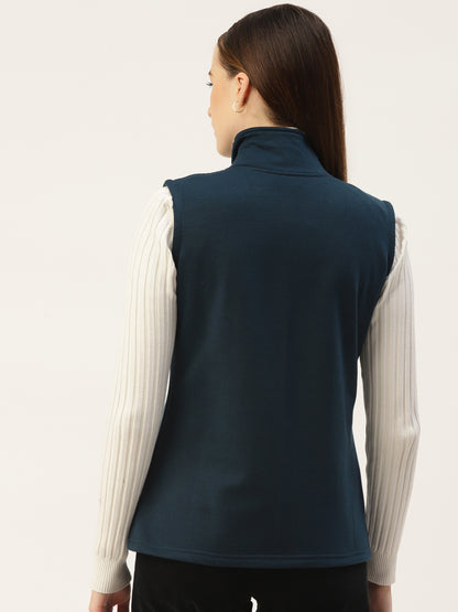 Solid Tailored Sleeveless Fleece Jacket