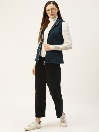 Solid Tailored Sleeveless Fleece Jacket