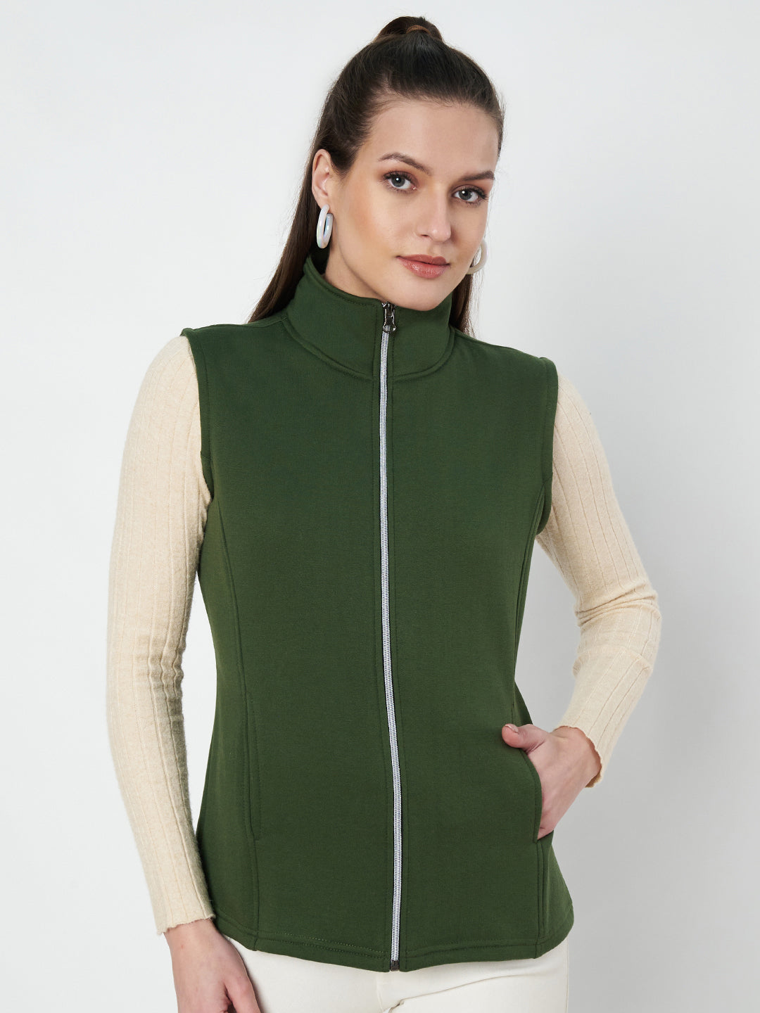 Solid Tailored Sleeveless Fleece Jacket