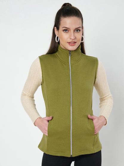 Solid Tailored Sleeveless Fleece Jacket