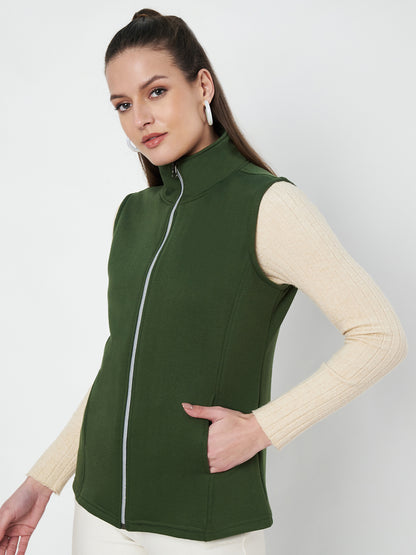 Solid Tailored Sleeveless Fleece Jacket