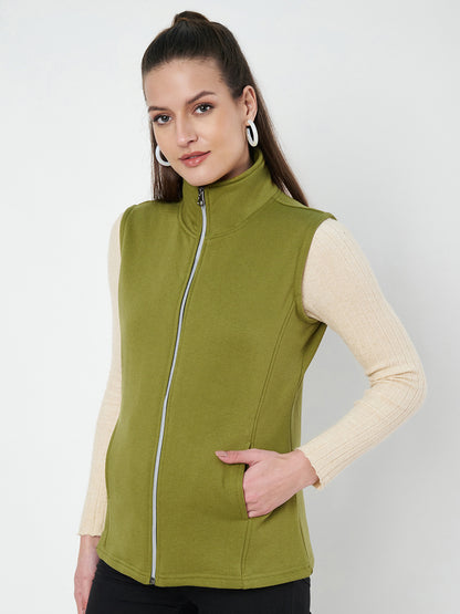 Solid Tailored Sleeveless Fleece Jacket