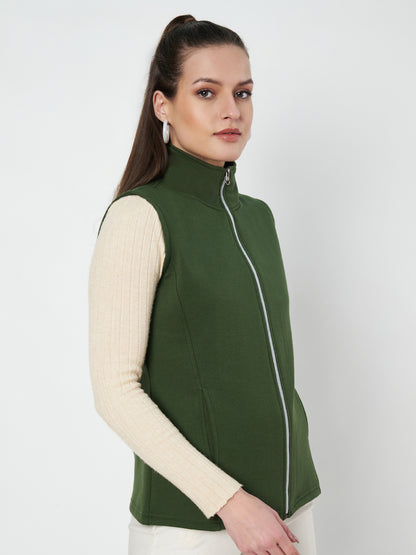 Solid Tailored Sleeveless Fleece Jacket