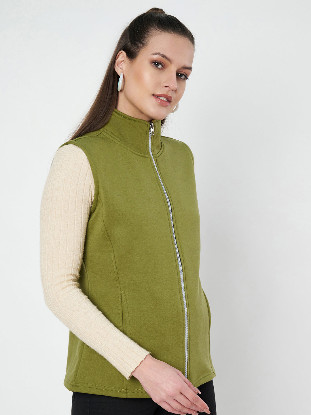 Solid Tailored Sleeveless Fleece Jacket