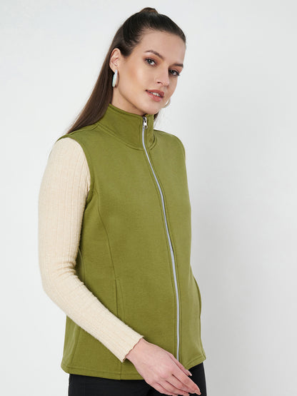 Solid Tailored Sleeveless Fleece Jacket