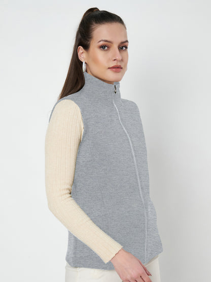 Solid Tailored Sleeveless Fleece Jacket
