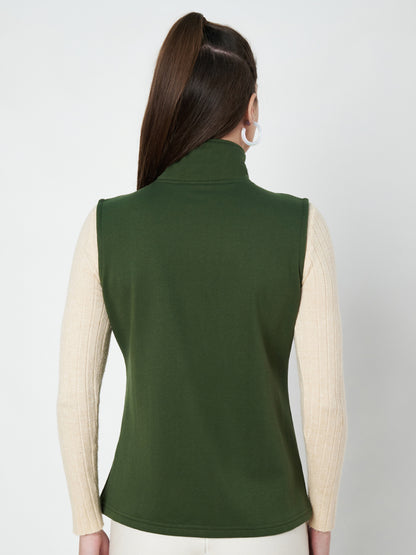 Solid Tailored Sleeveless Fleece Jacket