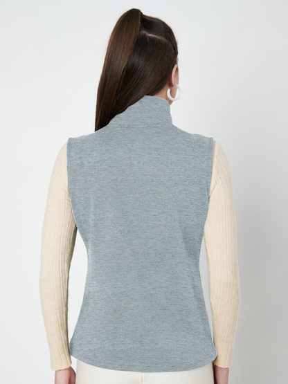 Solid Tailored Sleeveless Fleece Jacket