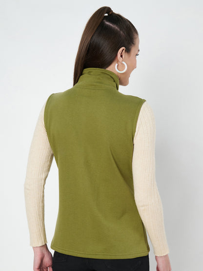 Solid Tailored Sleeveless Fleece Jacket