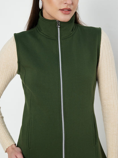 Solid Tailored Sleeveless Fleece Jacket