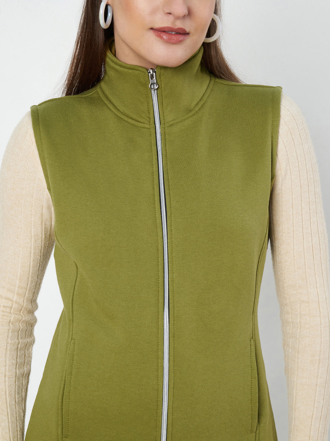 Solid Tailored Sleeveless Fleece Jacket