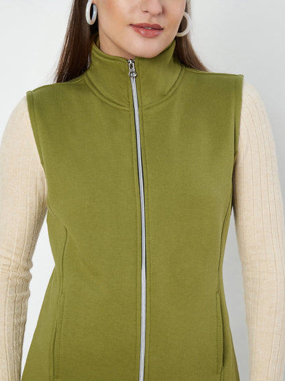 Solid Tailored Sleeveless Fleece Jacket