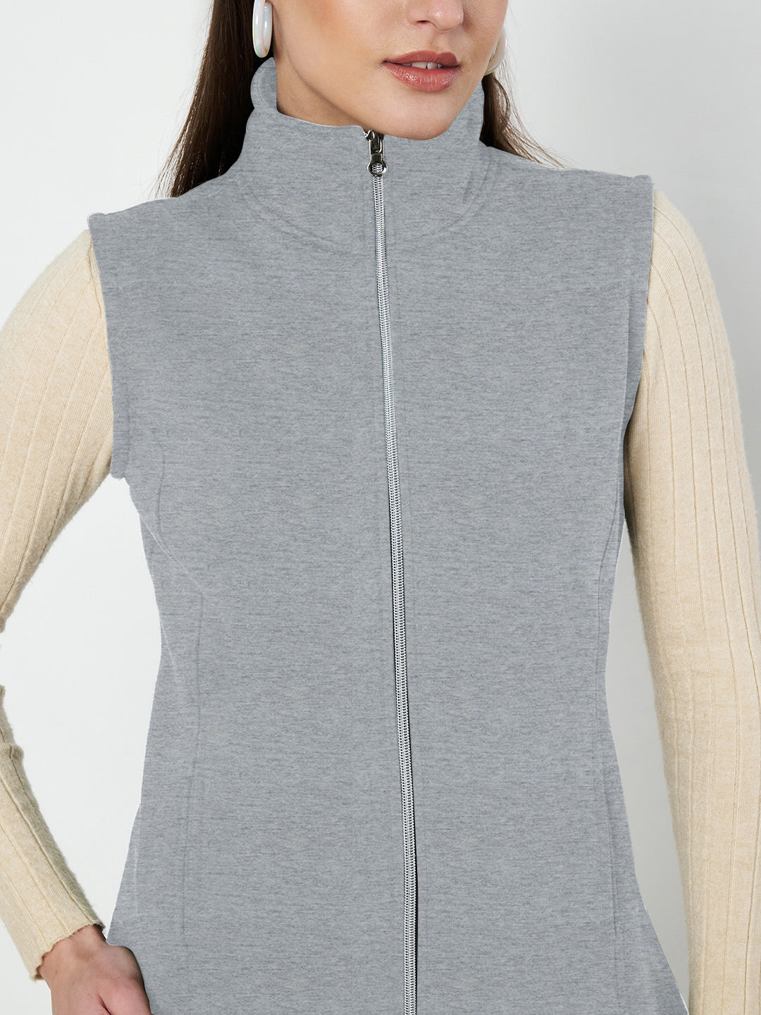 Solid Tailored Sleeveless Fleece Jacket