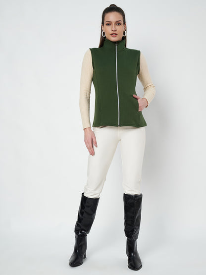 Solid Tailored Sleeveless Fleece Jacket