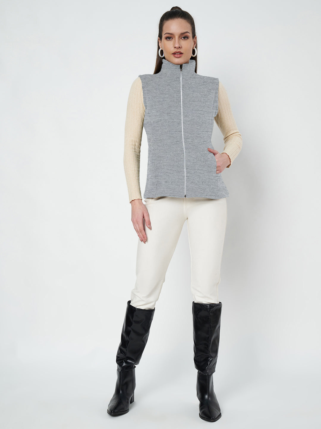 Solid Tailored Sleeveless Fleece Jacket