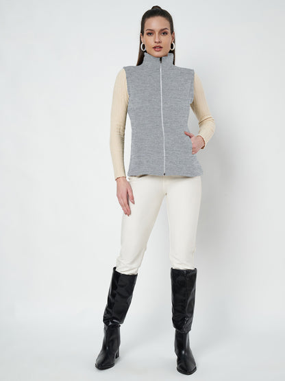Solid Tailored Sleeveless Fleece Jacket