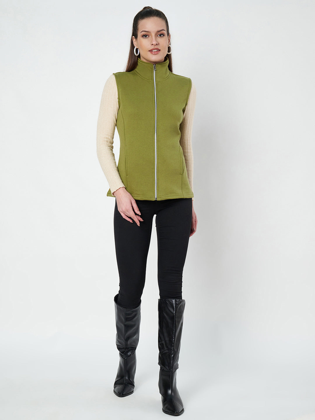 Solid Tailored Sleeveless Fleece Jacket