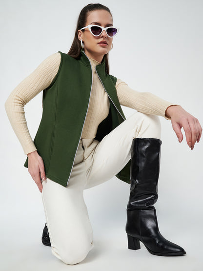 Solid Tailored Sleeveless Fleece Jacket