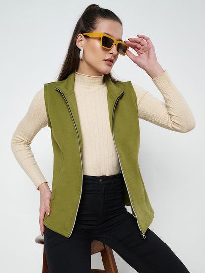 Solid Tailored Sleeveless Fleece Jacket