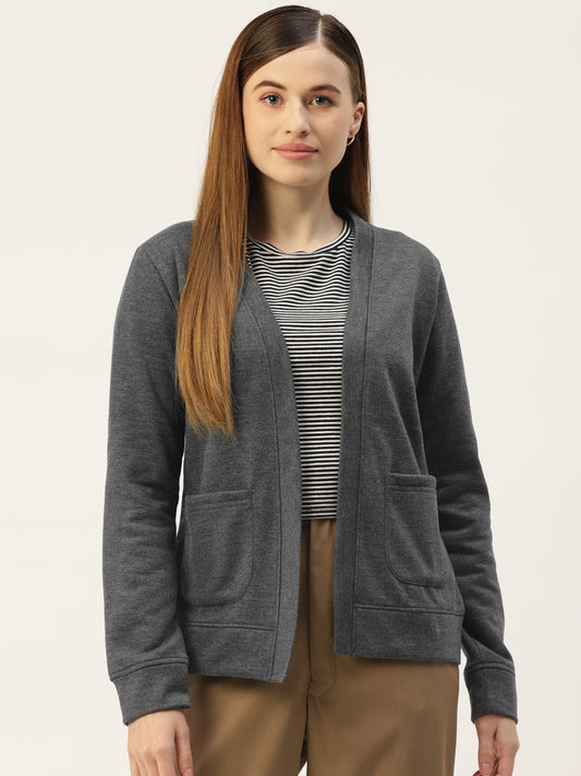 Collarless Fleece Open Front Jacket