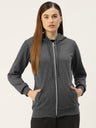 Solid Fleece-Lined Zip-Closure Hooded Sweatshirt with Pockets