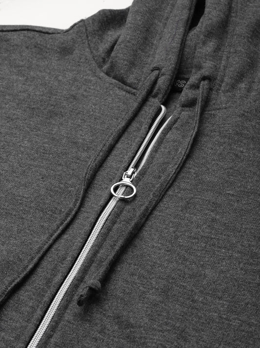 Solid Fleece-Lined Zip-Closure Hooded Sweatshirt with Pockets