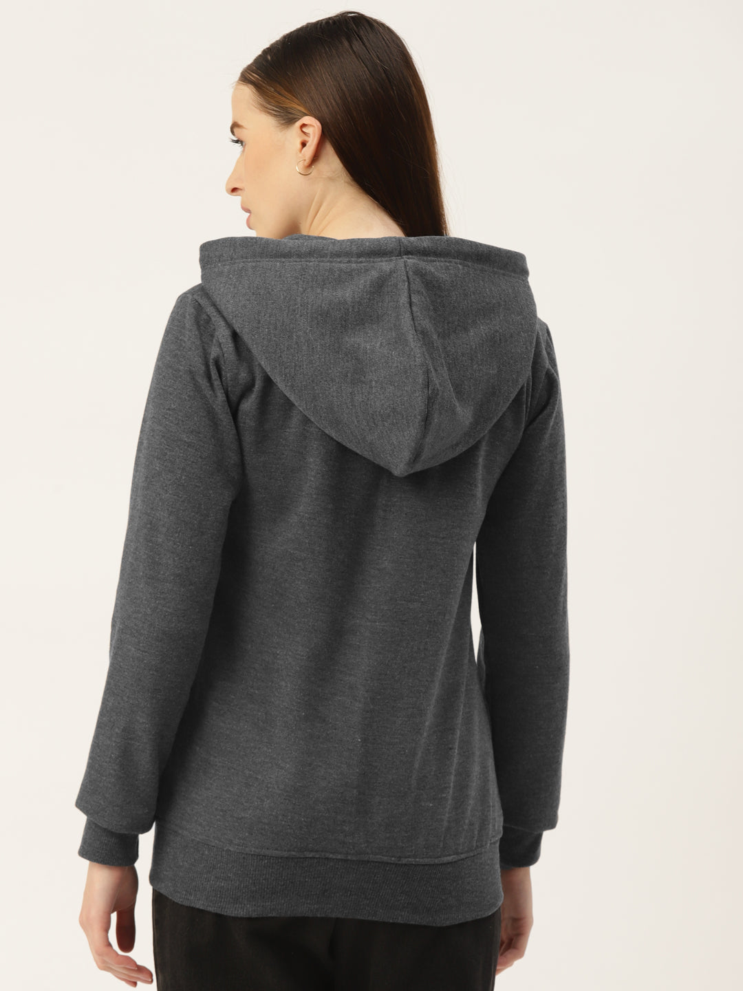 Solid Fleece-Lined Zip-Closure Hooded Sweatshirt with Pockets