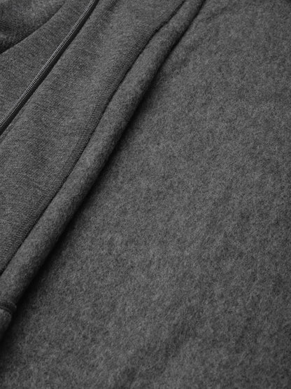 Solid Fleece-Lined Zip-Closure Hooded Sweatshirt with Pockets