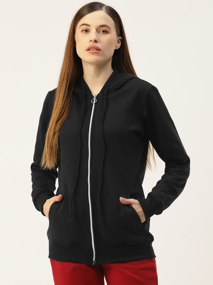 Solid Fleece-Lined Zip-Closure Hooded Sweatshirt with Pockets