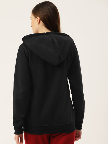 Solid Fleece-Lined Zip-Closure Hooded Sweatshirt with Pockets